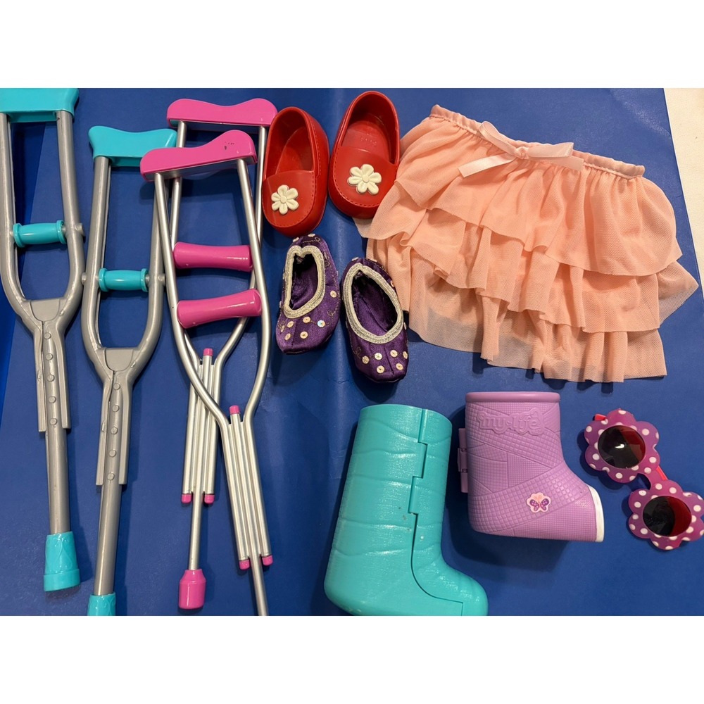 Our Generation OG 18" Doll Accessories Lot Clothes Shoes Boots Crutches Glasses